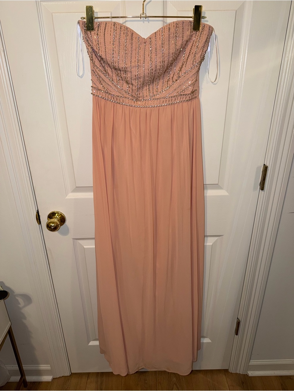 Gianni Bini Strapless Beaded Chiffon Dress in Blush